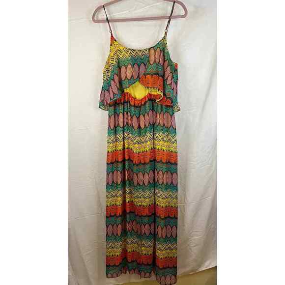 Red Carmel Multicolor Floor Length Maxi Dress Size Large - Picture 3 of 4